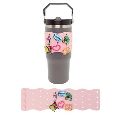 Imagem de ISEMRO Capa de silicone para copo Stanley Tumbler 590 ml, 850 g, capa inferior com decoração fofa (rosa claro)