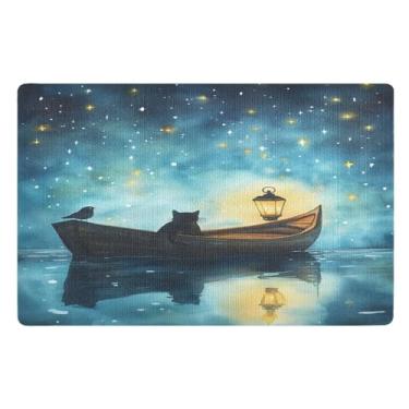 Imagem de Joisal Tapete de porta frontal azul para gatos para entrada externa absorvente ao ar livre para porta da frente, tapete para banheiro 81 x 50 cm