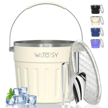 Imagem de WATERSY Balde de gelo isolado (8 litros / 7,6 L) com tampa, colher, pinça de gelo, aço inoxidável a vácuo de parede, bege