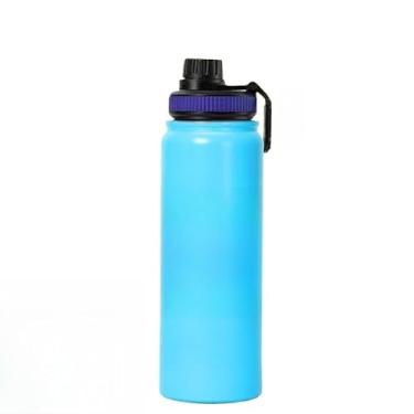 Imagem de Garrafa Térmica 800ml 1000ml Inox Aço Inoxidável Para Bebida Gelada e Quente alça esportiva(azul claro-800ML)