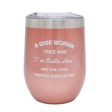 Imagem de Copo de vinho sem haste de 340 g com tampa - Presentes engraçados de aposentadoria para mulheres 2025, presente de saída de colega de trabalho, copo de aço inoxidável isolado a vácuo de parede dupla