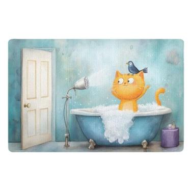 Imagem de Joisal Tapete de boas-vindas azul laranja para porta da frente, tapete de chão externo caçador de sujeira tapetes de porta interna 81 x 50 cm