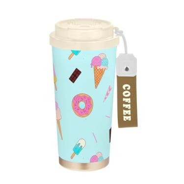 Imagem de TSENQUE Sorvete Donut Blue Cartoon, copo de café 473 ml com canudo e tampa de filp, copos de parede dupla isolados a vácuo com revestimento cerâmico para escola, escritório, festa, acampamento