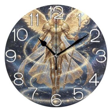 Imagem de GAIGEO Relógio de parede analógico decorativo para escritório, cozinha, silencioso, moderno, decoração de parede para sala de estar, número de relógio branco com Kedu, 25 cm, ponteiros dourados