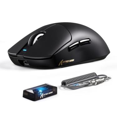 Imagem de ATTACK SHARK Mouse para jogos X8 Ultimate sem fio, sensor PAW3950MAX 42K DPI, MCU nórdico 54L15, sondagem dupla sem fio/com fio, interruptor óptico, 59 g leve 2,4 GHz/BT/mouse com fio com cabo