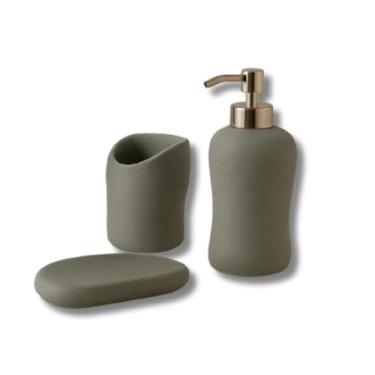 Imagem de Kit Banheiro Completo Terracota Porta Sabonete Líquido Saboneteira e Porta Escovas em Concreto Resinado Funcional e Elegante (Cinza)