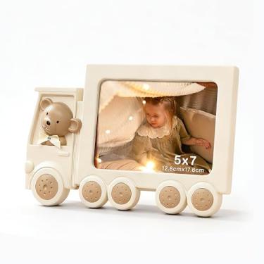 Imagem de QPQIYIY Porta-retrato para bebê, mesa de vidro HD ou tela horizontal de parede, desenho animado de plástico, para quarto de crianças, branco
