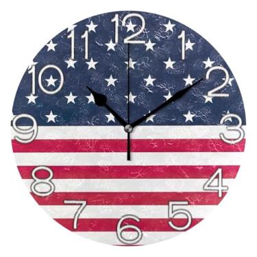 Imagem de GAIGEO Relógio de parede decorativo analógico relógio de cozinha bonito operado a bateria, arte de parede moderna legal decoração de casa, bandeira branca azul marinho, 25 cm, ponteiros pretos