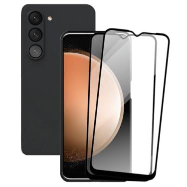 Imagem de Kit 2 Películas de Vidro 3D e Capa Protetora Preta Aveludada para Samsung Galaxy S23 Plus, Proteção Completa