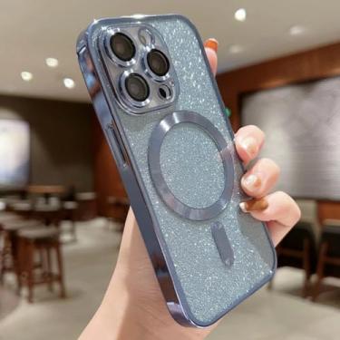 Imagem de HJZSZX Capa de celular luxuosa com carregamento sem fio e revestimento eletrolítico para iPhone 16 Pro Max, capa protetora macia com glitter (para iPhone 16 Pro Max/azul-serra)