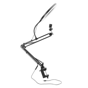 Imagem de Yinhing Luz Selfie Com 3 Temperaturas de Cor Braço Retrátil e Design Suspenso Com Suporte Seguro para Telefone e Estabilizador para Gravação de Vídeo Profissional e Transmissão Ao Vivo