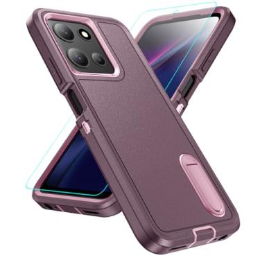 Imagem de Capa compatível com Motorola Moto G 5G 2025 com protetor de tela, capa resistente à prova de choque e à prova de quedas, capa protetora de grau militar para Moto G 5G 2025, roxo e rosa