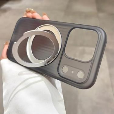 Imagem de SFDSUH Capa magnética translúcida listrada para iPhone 16 Pro Max com suporte giratório de 360° em metal e design fino (para iPhone 16 Pro Max/Cinza)