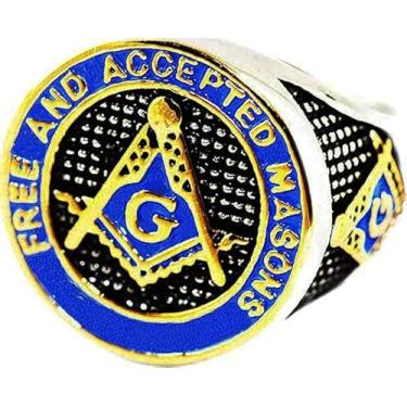 Imagem de VPKJewelry Anel masculino de aço inoxidável maçom maçônico polido ouro azul maçom livre e aceito sz 7,5-14,5 Os melhores presentes, Metal Aço inoxidável, Sem pedra preciosa