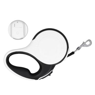 Imagem de Trela ​​retrátil do cão com luz 5m punho confortável trela do animal de estimação de alta segurança para caminhada ao ar livre abs liga de alumínio 18x4x12cm (Branca)