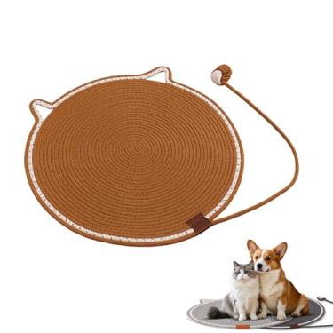 Imagem de Tapete arranhador de gatos tecido feito à mão, 42,9 cm/50 cm corda de algodão natural para gatos em ambientes internos, almofada plana antiderrapante, tapete macio e durável para relaxar com brinquedo