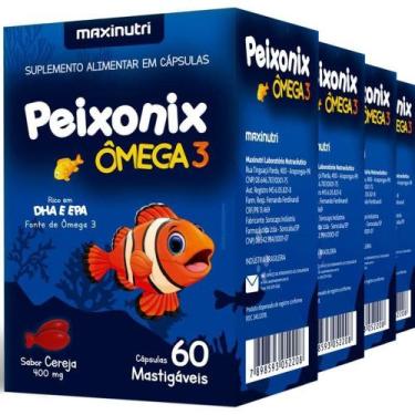 Imagem de Kit 4x Ômega 3 Infantil Mastigável Sabor Cereja Peixonix 60 Cáps Maxin