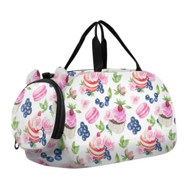 Imagem de Bolsa esportiva para meninos com flores rosa, rosas verdes e azuis, bolsas de viagem e dança, Bolos coloridos de mirtilo, Clássico