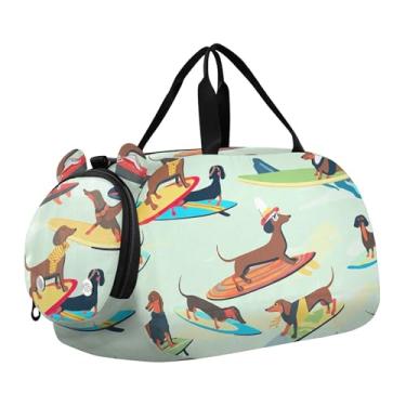 Imagem de Bolsa esportiva para meninos, coalas fofos, Natal, verde, presente de fim de semana, bolsa de viagem para meninas, Pranchas de surf coloridas Dachshunds, Clássico