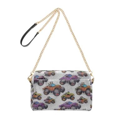 Imagem de Joitme Bolsa feminina transversal para celular linda bolsa de ombro de couro PU alça de corrente caminhões coloridos desenho animado legal