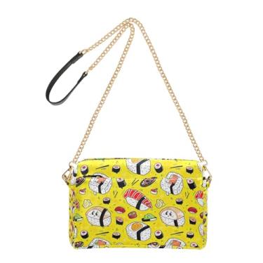 Imagem de Joitme Linda bolsa feminina amarela de sushi de desenho animado bolsa tiracolo bolsa de telefone linda bolsa de ombro de couro PU alça de corrente