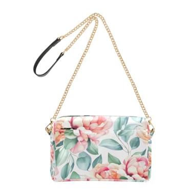 Imagem de Joitme Bolsas femininas bolsa transversal para celular bolsa de ombro de couro PU com alça de corrente aquarela flores rosa