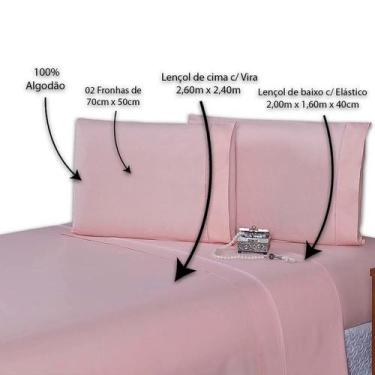 Imagem de Lençol Queen 400 Fios 4 Peças 40cm Altura 100% algodao - Rafaloro, Ros