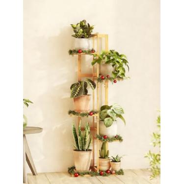 Imagem de Bamworld Suporte de plantas de 119 cm de altura para ambientes internos, 5 camadas, suporte para plantas de bambu, suporte de canto para várias plantas, suporte de plantas de interior para jardim
