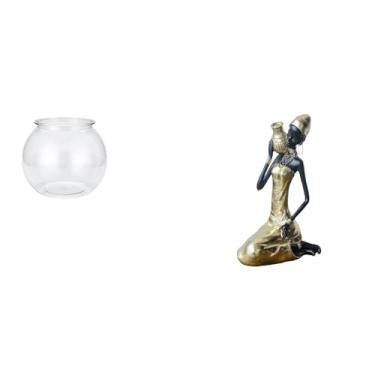 Imagem de Whtkoph Vaso Elegante E Transparente com Aquário E Estátua de Tribal Africana, Ornamento Artesanal em Resina para Escritório, Casa, Mesa, Aquário,