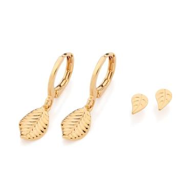 Imagem de - Kit Brinco Folhas Rommanel Banhado a Ouro 18k - 527530