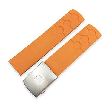 Imagem de BCMCBV Pulseira de relógio à prova d'água de silicone de borracha de 20 mm para corrida esportiva PRS516 T100417 T91 T044 T021 acessórios de pulseira azul (cor: fivela de prata laranja,