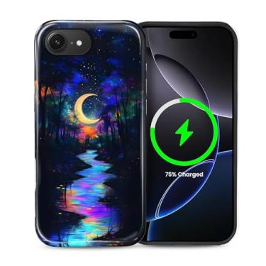 Imagem de ZHEGAILIAN Capa magnética para iPhone 16e, compatível com capa rígida MagSafe + silicone macio 2 em 1 híbrido à prova de choque capa protetora contra quedas Magic Moon Night Blue