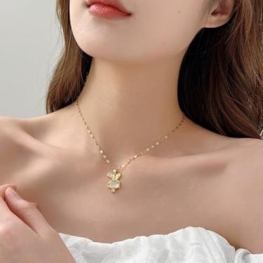 Imagem de Colar feminino com pingente de olho de gato de coelho fofo banhado a ouro com corrente de elos de animal de coelhinho de cristal ajustável, joia de aniversário de Páscoa, aniversário de 45,7 cm