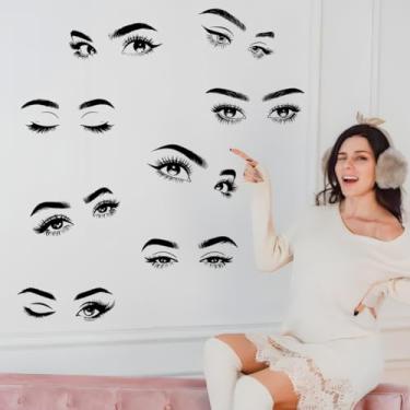 Imagem de SUPERDANT 8 pares de adesivos de parede para olhos, sobrancelhas, estilo esboço, PVC, à prova d'água, decalque de parede, conjunto de adesivos autoadesivos, decoração de casa para quarto, quarto de