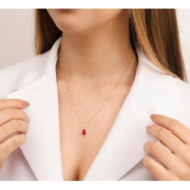Imagem de Colar Cordão Singapura Ouro 18k 750 45cm E Gota Zircônia Vermelho Rubi