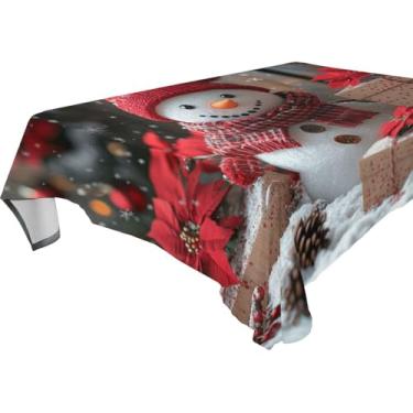 Imagem de Blueangle Linda toalha de mesa de boneco de neve de Natal – Toalha de mesa retangular de poliéster impermeável e resistente a manchas para ambientes internos e externos, 152 x 228 cm (89)
