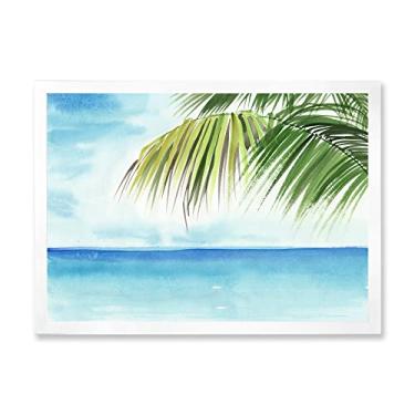 Imagem de DesignQ Arte de parede emoldurada náutica e costeira Palm Beach Resort At Dawn III