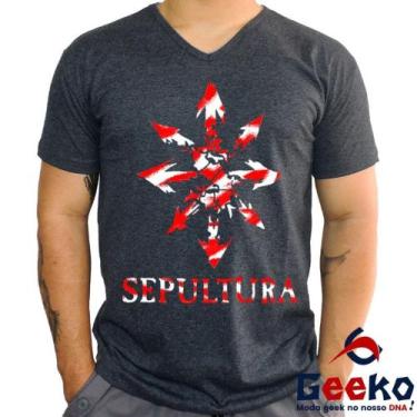 Imagem de Camiseta Sepultura Rock Nacional Geeko, Grafite gola v, V, Preto, P
