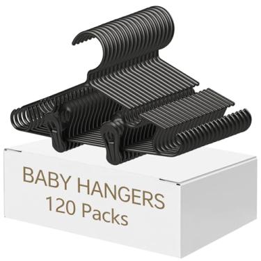 Imagem de Cabides para bebês recém-nascidos com clipes, 40 cabides de plástico para bebês recém-nascidos – com 80 clipes para pacotes de roupas infantis (preto, 120 pacotes)