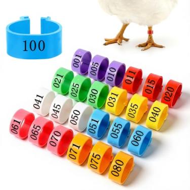 Imagem de 100 peças de faixas de perna de galinha de 20 mm, 5 anéis de perna de frango numerados em cores etiquetas de identificação para pernas, anéis de pé de aves, faixas de pernas para patos ganso bantam