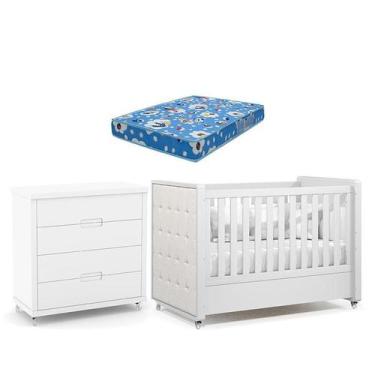 Imagem de Berço Americano com Capitonê New Boucle e Cômoda Gaveteiro Infantil Tu