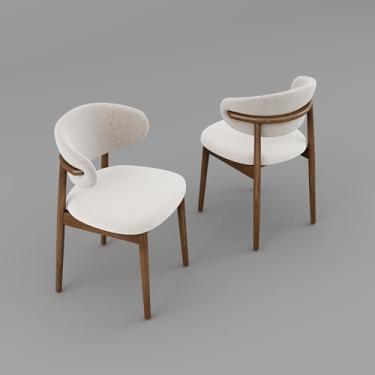 Imagem de Conjunto de 2 cadeiras de jantar modernas de madeira maciça com encosto curvo, assento estofado ergonômico, pernas de madeira natural com almofada de pé antiderrapante ajustável (K-nogueira, conjunto