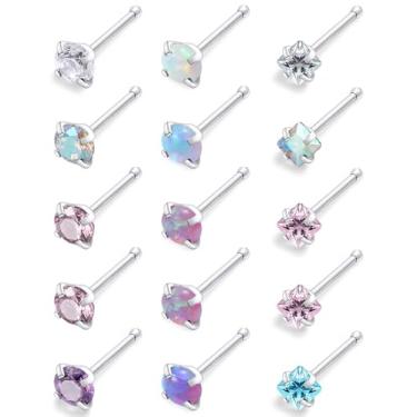 Imagem de Oicctyzio 20/18 g Anéis de nariz retos / L/rolhas em forma de saca-rolhas piercings joias para mulheres aço cirúrgico hipoalergênico, Metal, Zircônia cúbica