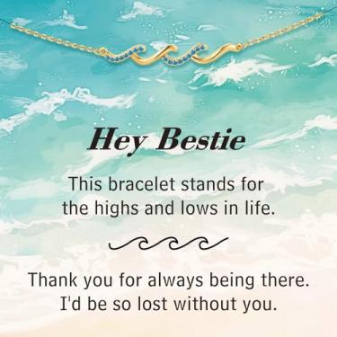 Imagem de IEFLIFE Pulseiras de presente para mulheres - Pulseiras de onda de zircônia banhada a ouro 14K para mulheres, presente de aposentadoria de aniversário para mãe, filha, irmã, amizade, amiga, presente