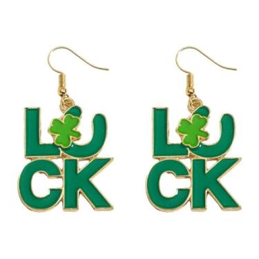 Imagem de Brincos ggood luck com letras verdes