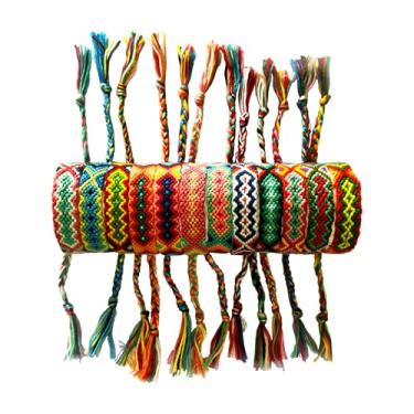 Imagem de Pulseiras Tangser Nepal de Amizade com um fecho de nó deslizante para mulheres, crianças, meninas, meninas VSCO e homens – ajustável – Mistura de cores aleatórias (pacote com 12)