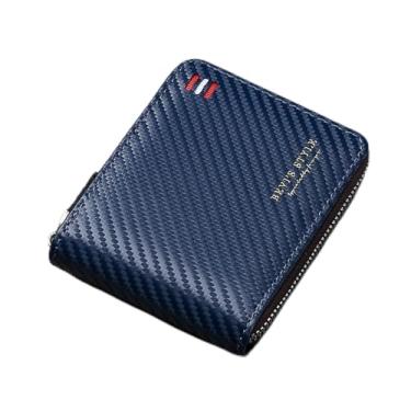 Imagem de Carteira masculina, porta-cartões com zíper duplo com vários bolsos para dinheiro e moedas, Azul, Minimalista