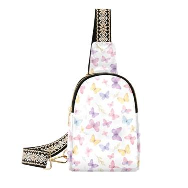 Imagem de CEBUGI Bolsa tiracolo feminina pequena com borboletas coloridas de couro, pochete transversal para trilhas, viagens ao ar livre