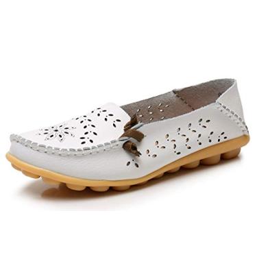 Imagem de VenusCelia Mocassim feminino confortável para caminhada, Branco (recortes), 6