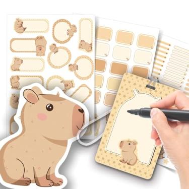 Imagem de Etiqueta Escolar Menina com TAG + Caneta (Capivara, Etiquetas + 1 TAG de Mochila)